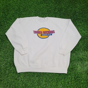 Vintage 90s Tower-Records Honolulu Sweatshirt L/ XL 23x24 USA Cropped Boxy